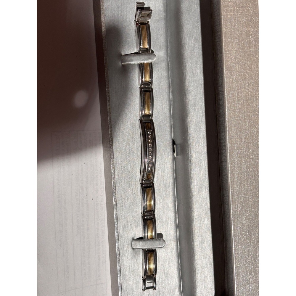 Stainless steel 10K gold Diamond  Bracelet 7.5" Stainless Clasp
